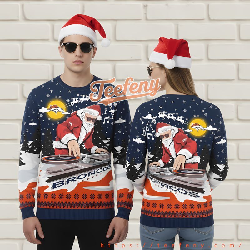 Denver Broncos Winter Christmas Sweater White Orange The Office