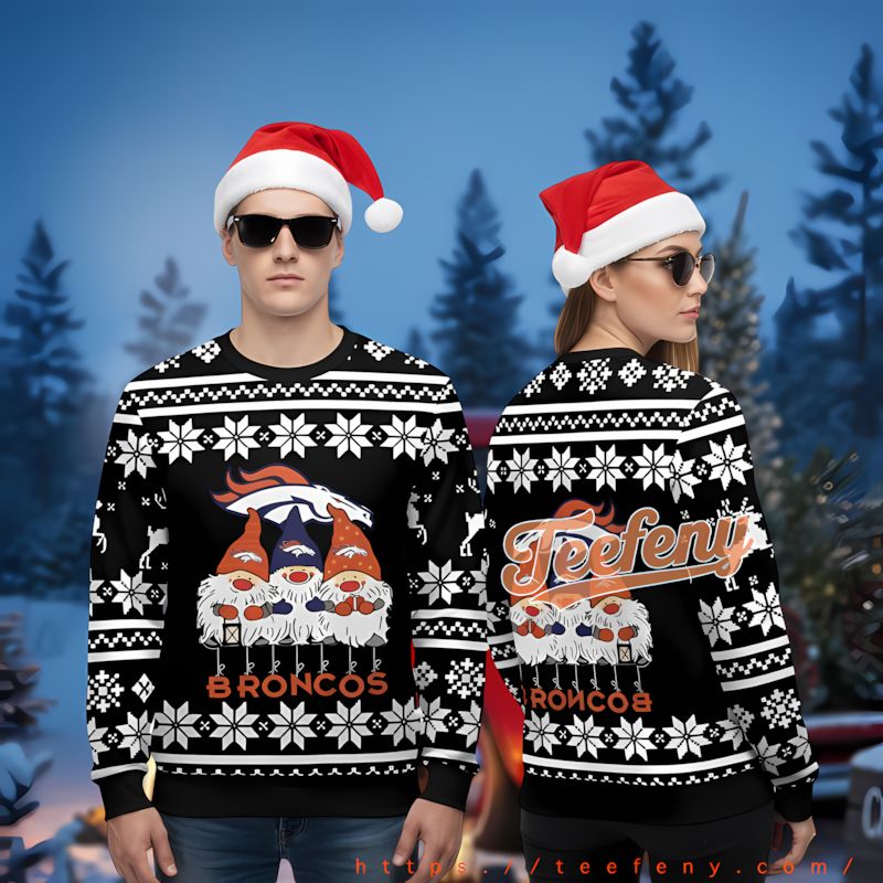 Gnome Ugly Sweater Denver Broncos Mens Black Christmas Gnome Ugly Sweater Denver Broncos Mens Black Christmas