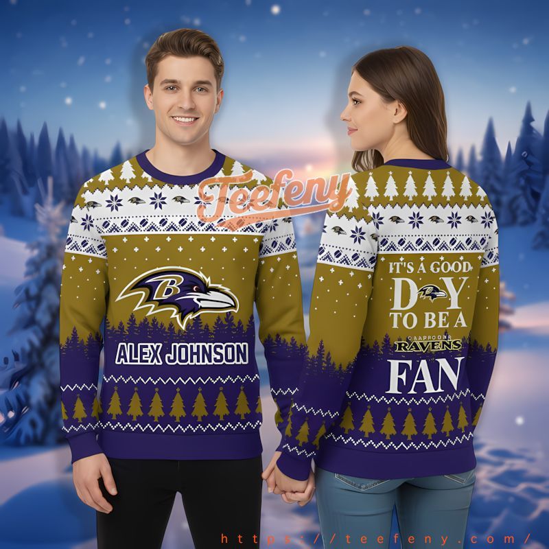 Good Day With Personalized Baltimore Ravens Purple Family Christmas Sweaters