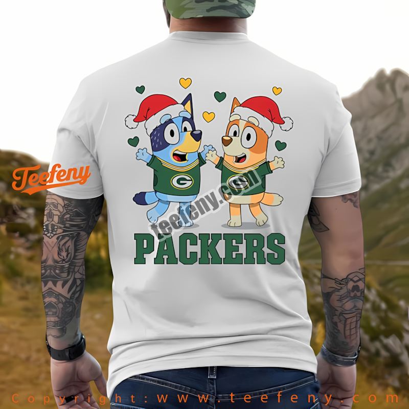 Green Bay Packers Bluey Bingo Christmas Dancing Shirt Adults