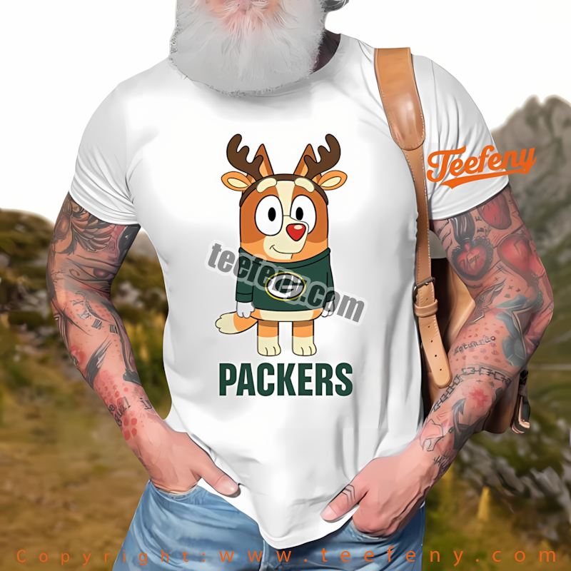 Green Bay Packers Bluey Bingo Reindeer Christmas Shirt Teen