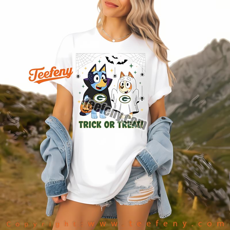 Green Bay Packers Bluey Bingo Trick Or Treat Halloween Shirt Unisex