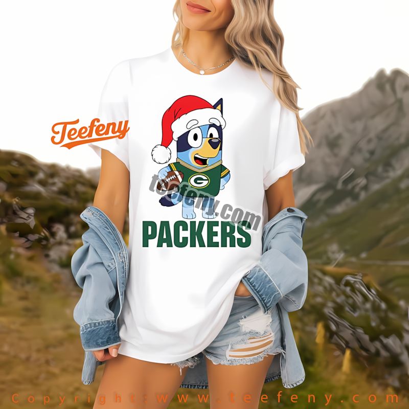 Green Bay Packers Bluey Christmas Santa Hat Shirt Women