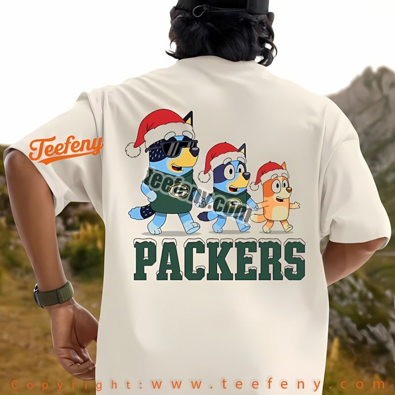 Green Bay Packers Bluey Family Santa Hat Christmas Parade Shirt Unisex