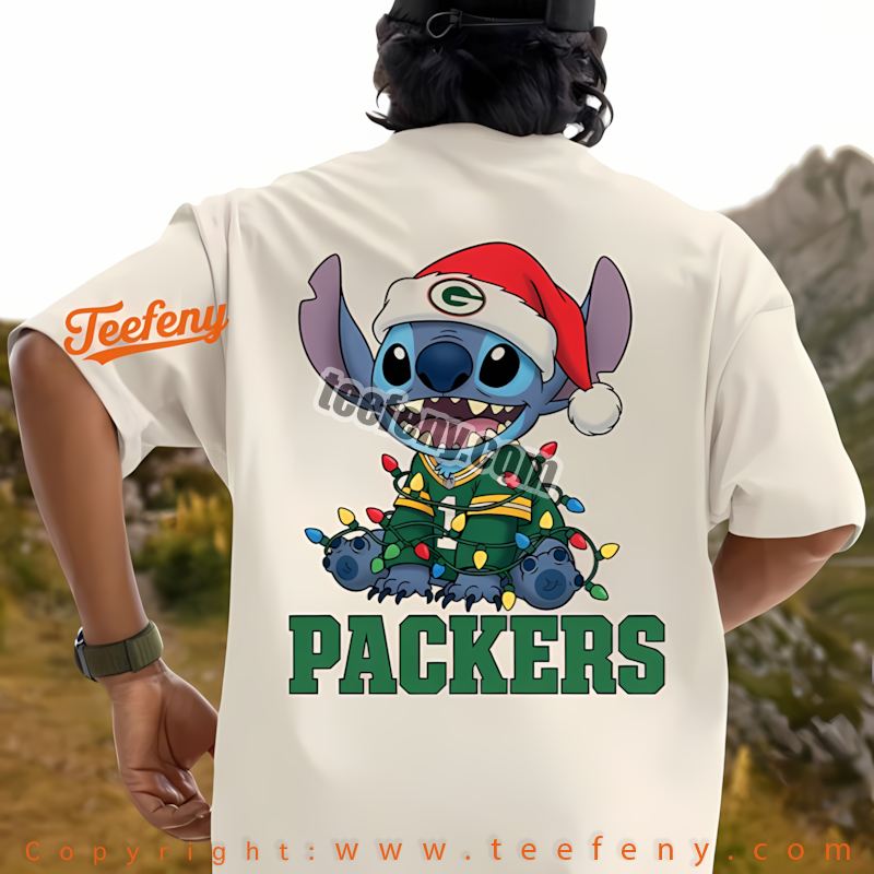 Green Bay Packers Christmas Stitch Lights Holiday Shirt Youth
