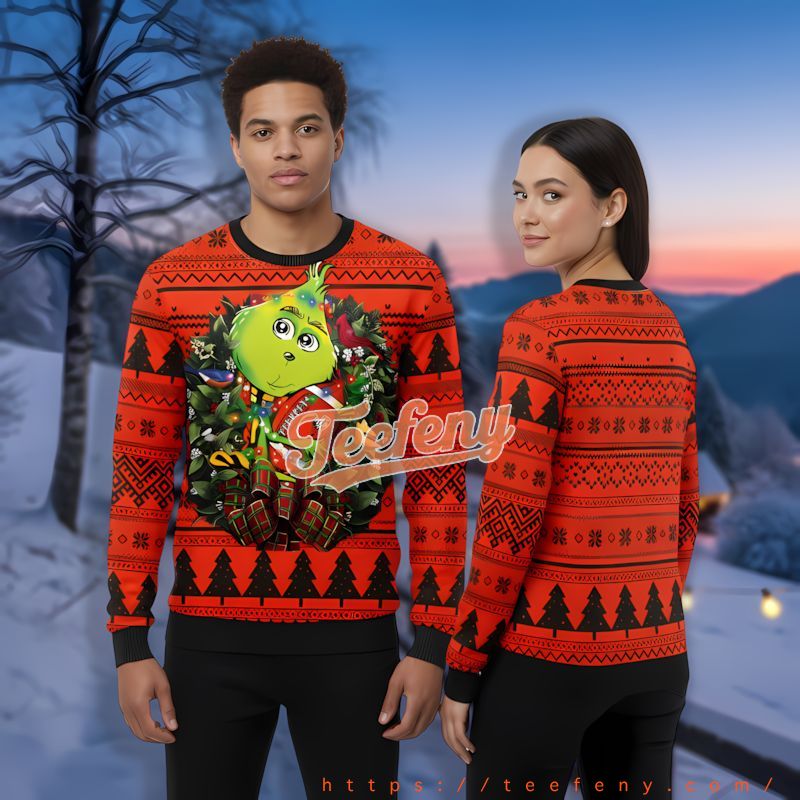 Grinch Hug Cleveland Browns Orange Black Ugly Sweater Party
