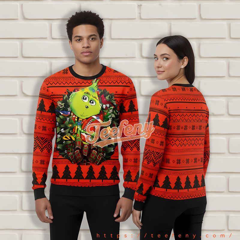 Grinch Hug Cleveland Browns Orange Black Ugly Sweater Party Grinch Hug Cleveland Browns Orange Black Ugly Sweater Party