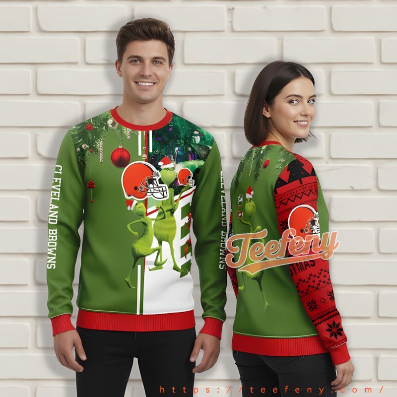 Grinch Scooby Doo Cleveland Browns Red Green Mens Ugly Christmas Sweater Grinch Scooby Doo Cleveland Browns Red Green Mens Ugly Christmas Sweater