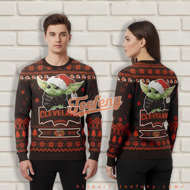 Grogu Cleveland Browns Black Orange Mens Christmas Sweater Grogu Cleveland Browns Black Orange Mens Christmas Sweater