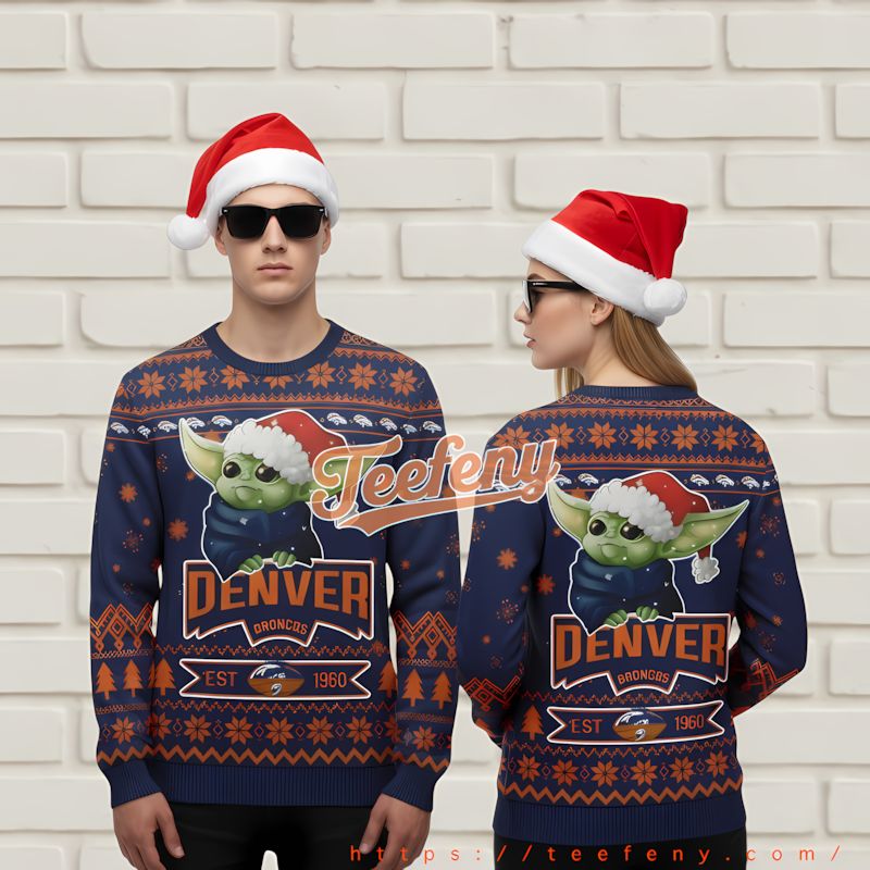 Denver Broncos Rocky Mountain Ugliest Sweater Blue White Christmas