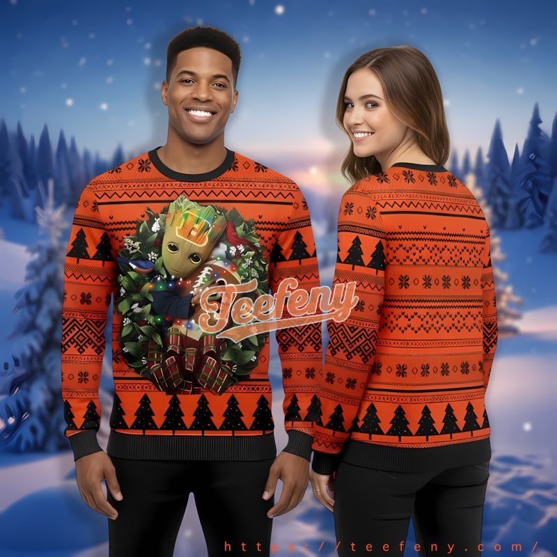 Grogu Cleveland Browns Black Orange Mens Christmas Sweater
