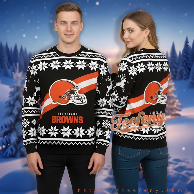 Helmet Cleveland Browns Black Ugly Sweater Christmas Party