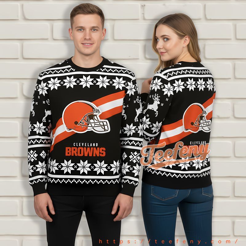 Helmet Cleveland Browns Black Ugly Sweater Christmas Party Helmet Cleveland Browns Black Ugly Sweater Christmas Party