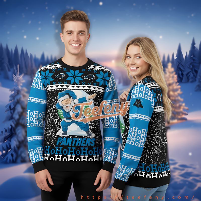 Ho Ho Ho Carolina Panthers Santa Claus Blue Custom Xmas Sweaters