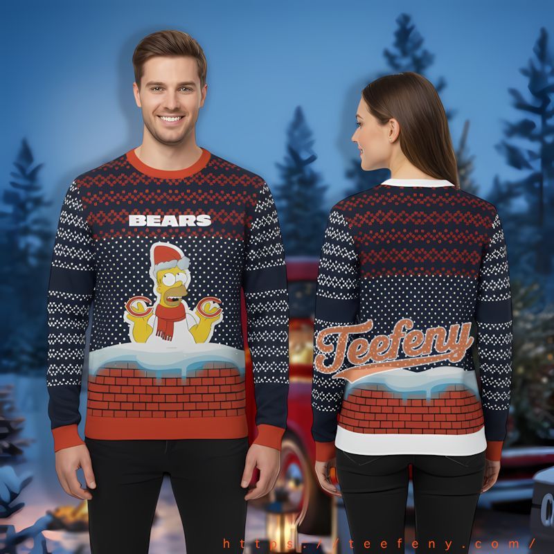 Homer Simpson Chicago Bears Blue Orange Personalized Ugly Sweater