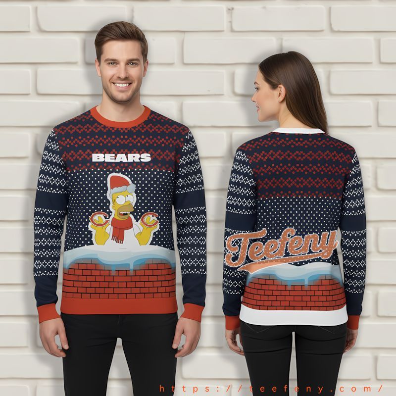 Homer Simpson Chicago Bears Blue Orange Personalized Ugly Sweater Homer Simpson Chicago Bears Blue Orange Personalized Ugly Sweater