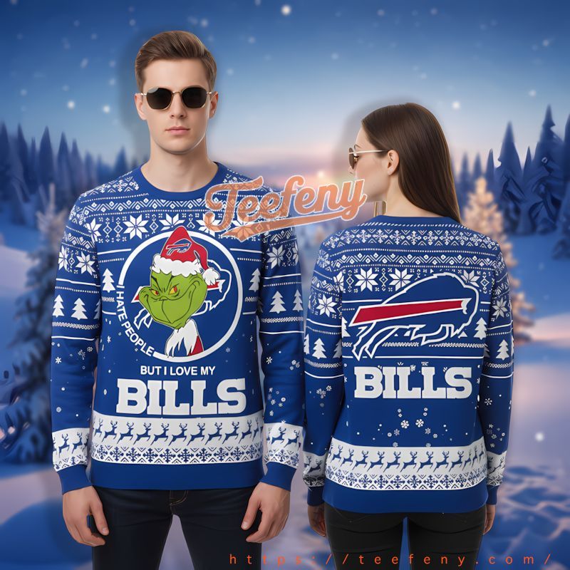 I Hate People Grinch Buffalo Bills Blue Mens Ugly Christmas Sweater