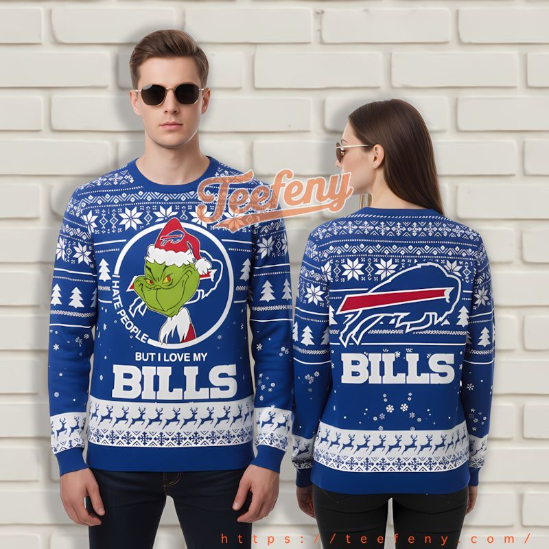 I Hate People Grinch Buffalo Bills Blue Mens Ugly Christmas Sweater I Hate People Grinch Buffalo Bills Blue Mens Ugly Christmas Sweater