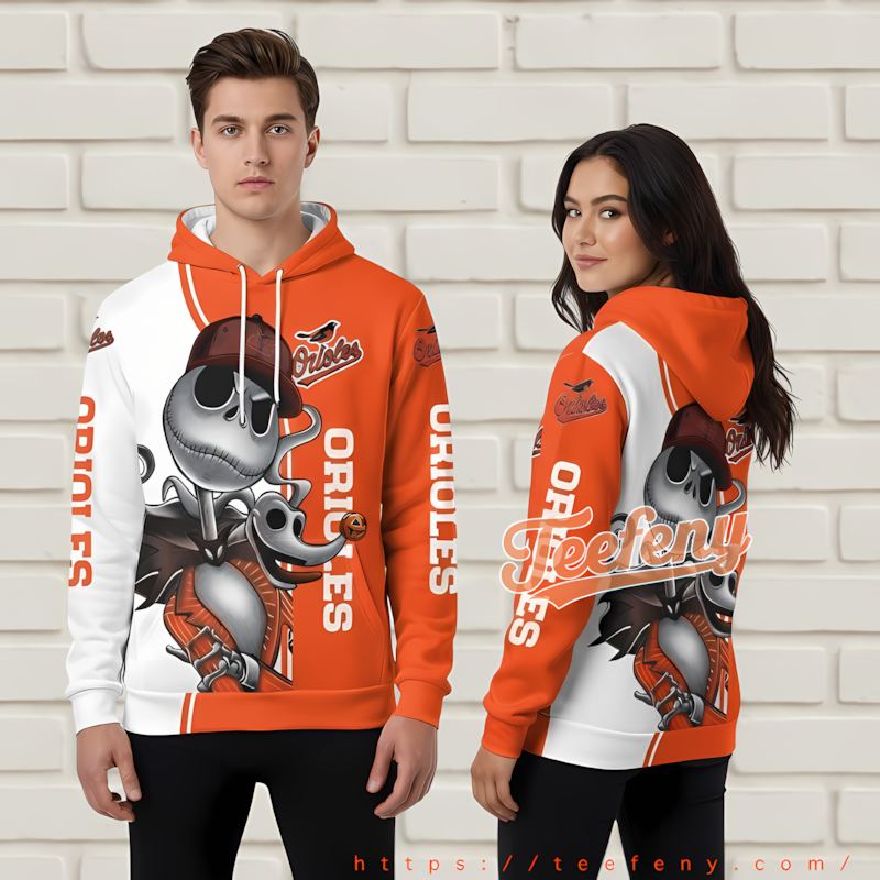 Jack Skellington And Zero Baltimore Orioles Orange 3D Hoodies For Sale Jack Skellington And Zero Baltimore Orioles Orange 3D Hoodies For Sale