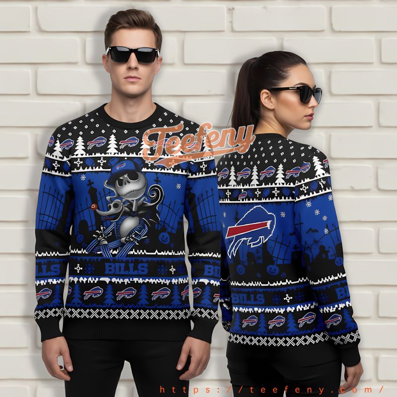 Jack Skellington Buffalo Bills Blue Vintage Ugly Christmas Sweaters Jack Skellington Buffalo Bills Blue Vintage Ugly Christmas Sweaters