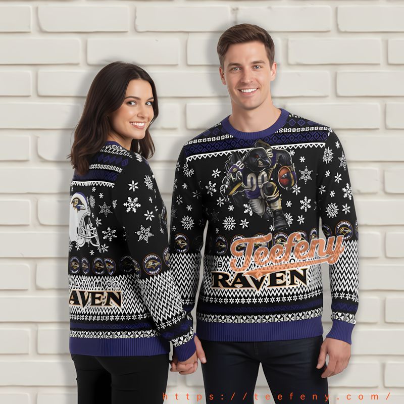 Mascot Baltimore Ravens Black Ugly Sweater Party Mascot Baltimore Ravens Black Ugly Sweater Party