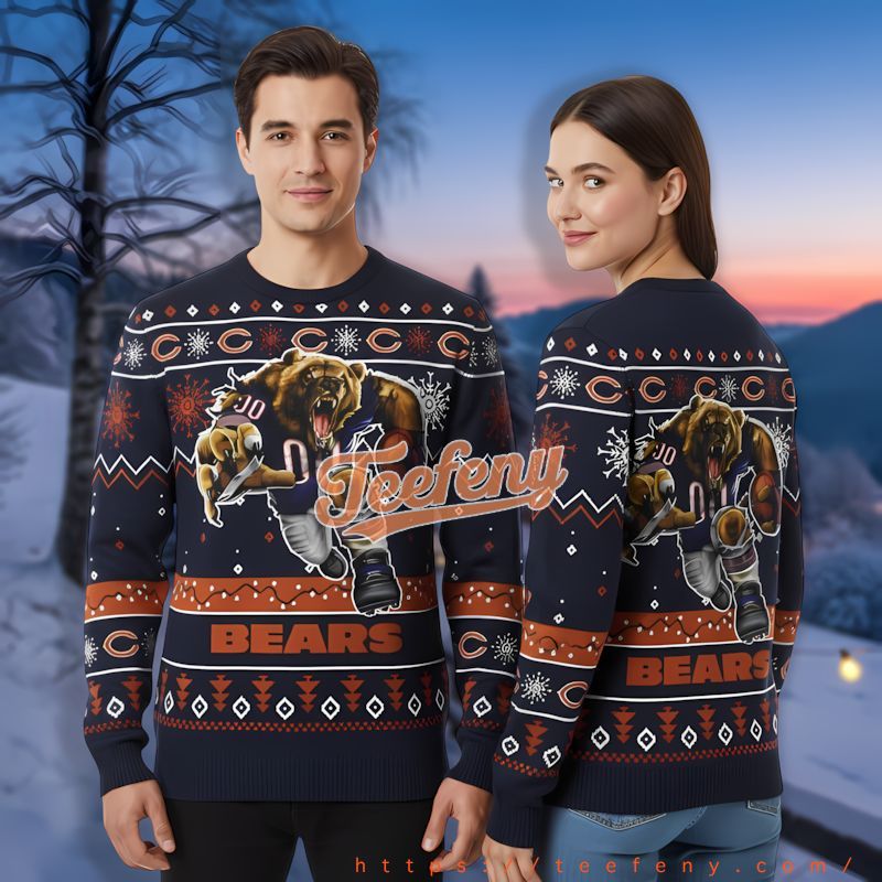 Mascot Chicago Bears Blue Mens Xmas Sweaters