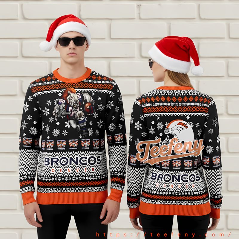 Denver Broncos Mascot Cheap Christmas Sweater Orange