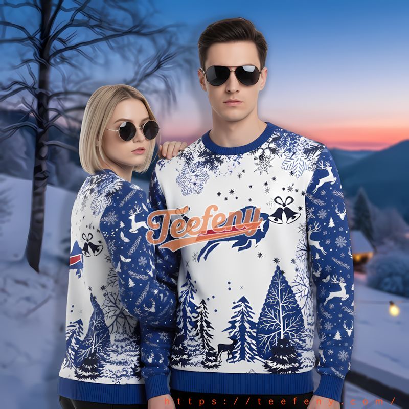 Merry Christmas Bell Buffalo Bills Blue Holiday Sweaters For Men