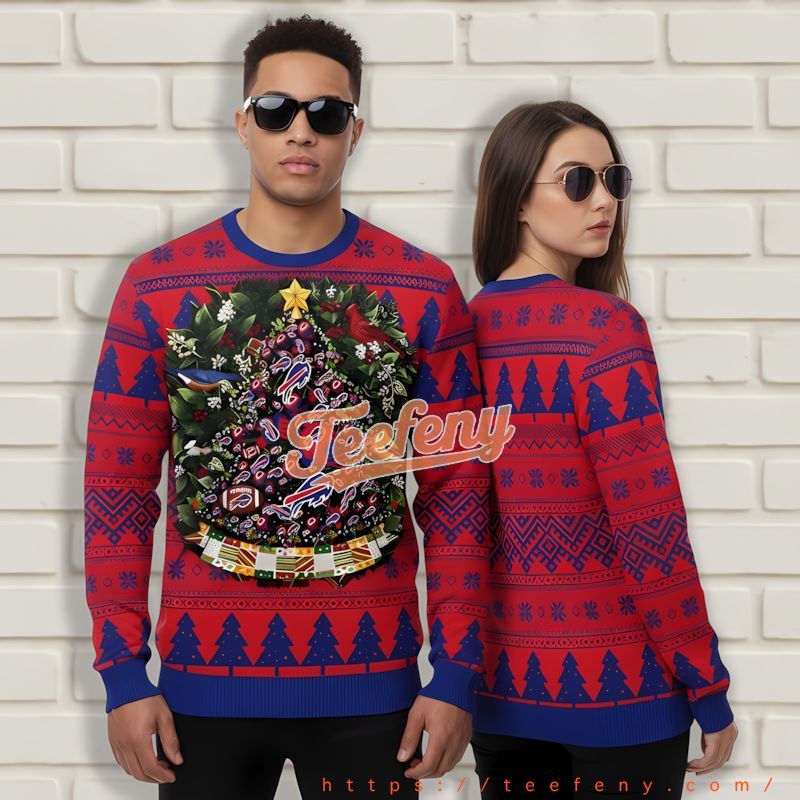 Merry Christmas Wreath Buffalo Bills Red Holiday Sweaters For Men Merry Christmas Wreath Buffalo Bills Red Holiday Sweaters For Men