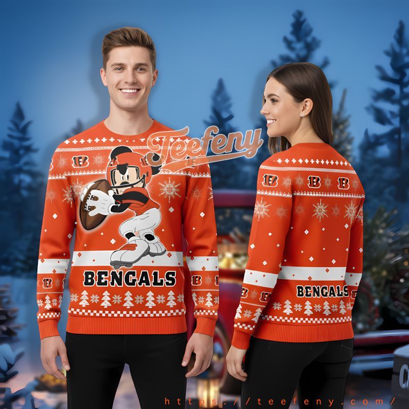Mickey Mouse Cleveland Browns Orange Brown Ugliest Xmas Sweater