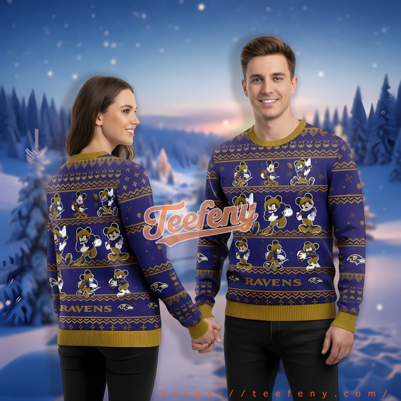 Mickey Mouse Player Baltimore Ravens Purple Naughty Ugly Sweater