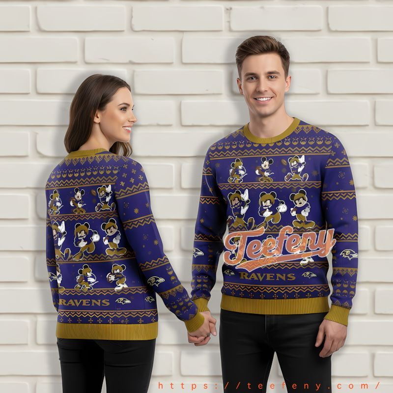 Mickey Mouse Player Baltimore Ravens Purple Naughty Ugly Sweater Mickey Mouse Player Baltimore Ravens Purple Naughty Ugly Sweater