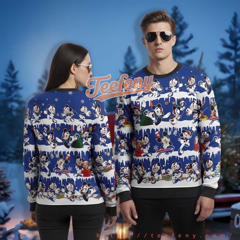 Mickey Mouse Player Buffalo Bills Blue Couples Christmas Sweatshirts