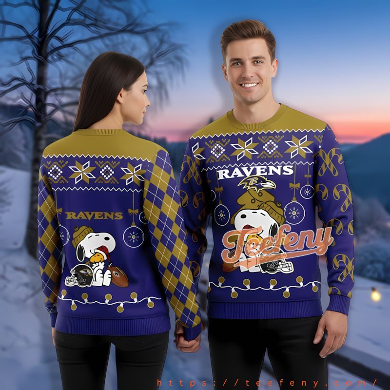 Peanuts Snoopy Baltimore Ravens Purple Youth Ugly Christmas Sweater