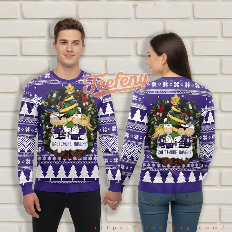 Peanuts Snoopy Charlie Brown Baltimore Ravens Purple Christmas Sweatshirt For Men Peanuts Snoopy Charlie Brown Baltimore Ravens Purple Christmas Sweatshirt For Men
