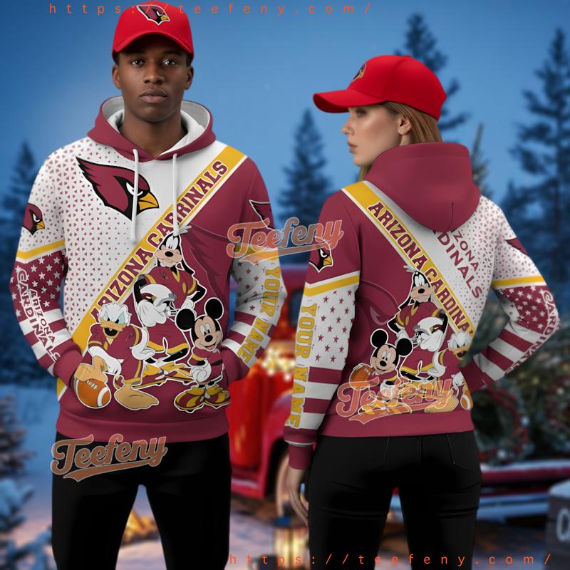 Personalized Arizona Cardinals Mickey Goofy Donald 3D Hoodie For Men