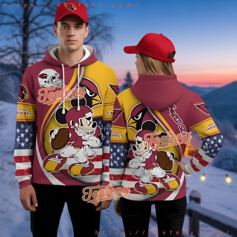 Personalized Arizona Cardinals Mickey Mouse 3D Hoodie Puff Print