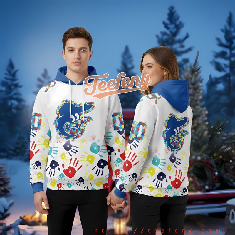 Personalized Baltimore Orioles Autism Awareness White 3D Art Hoodie