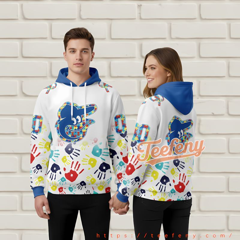 Personalized Baltimore Orioles Autism Awareness White 3D Art Hoodie Personalized Baltimore Orioles Autism Awareness White 3D Art Hoodie