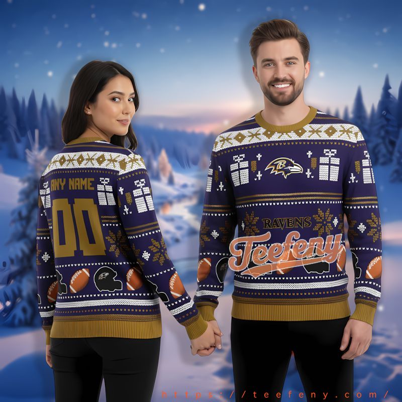 Personalized Baltimore Ravens Fan Gift Purple Vintage Christmas Sweater
