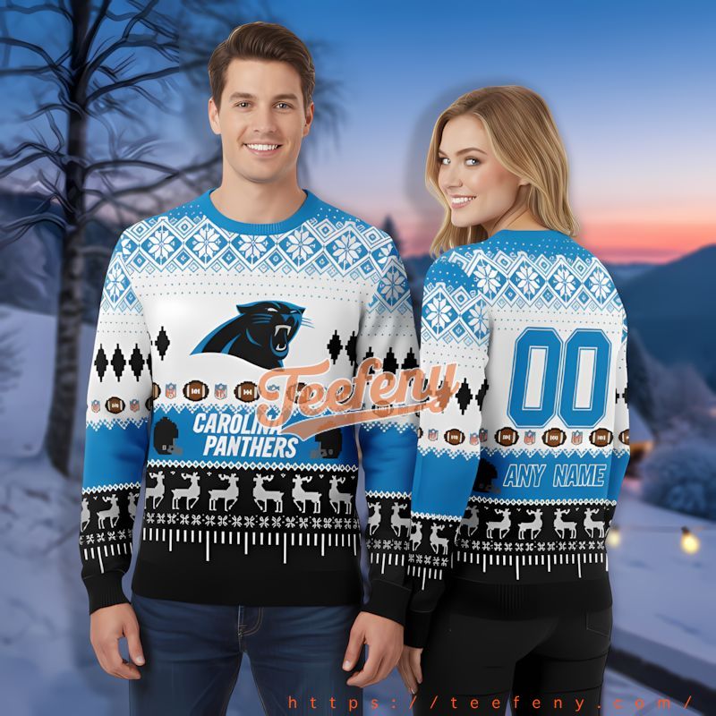 Personalized Carolina Panthers Christmas Pattern Blue 5Xl Ugly Christmas Sweater