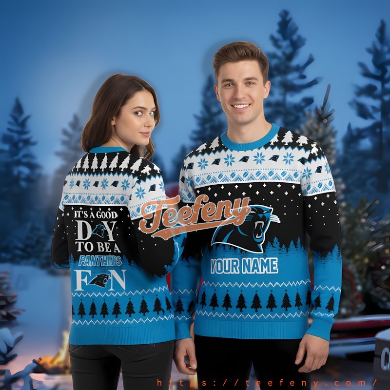 Personalized Carolina Panthers Good Day Blue Christmas Sweatshirt For Men