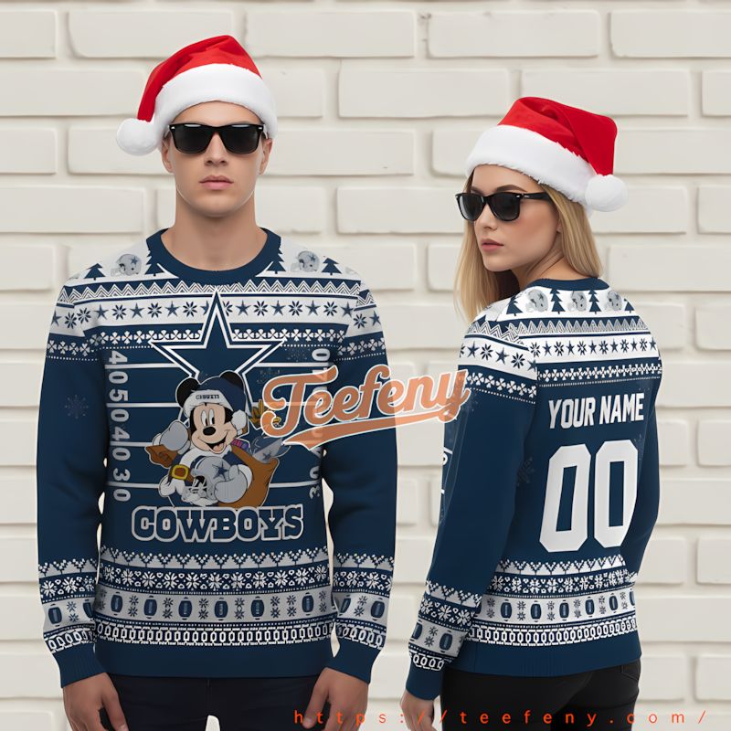 Personalized Dallas Cowboys Player Family Christmas Sweater Blue