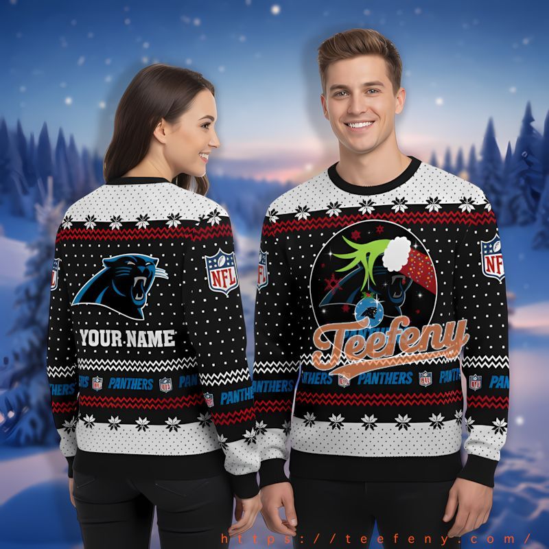 Personalized Grinch Hold Carolina Panthers Black Christmas Sweatshirt For Men