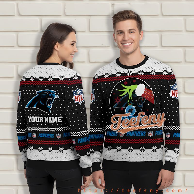 Personalized Grinch Hold Carolina Panthers Christmas Sweatshirt For Men Black Personalized Grinch Hold Carolina Panthers Christmas Sweatshirt For Men Black