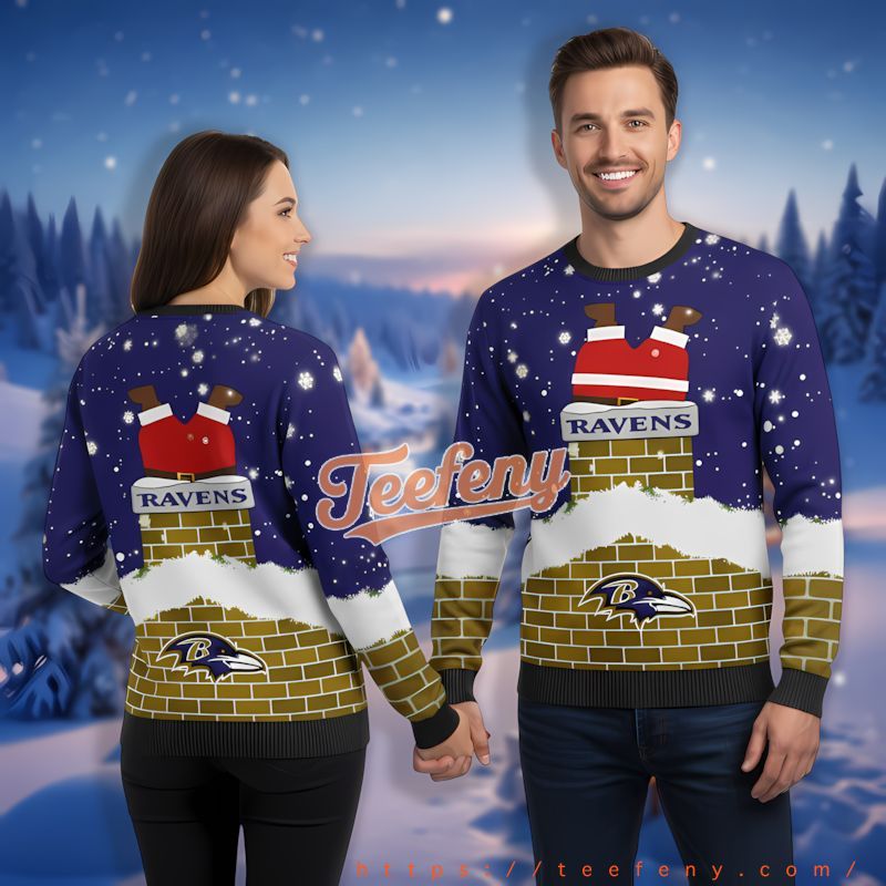 Personalized Santa Claus Baltimore Ravens Chimney Purple Ugly Christmas Sweaters For Sale