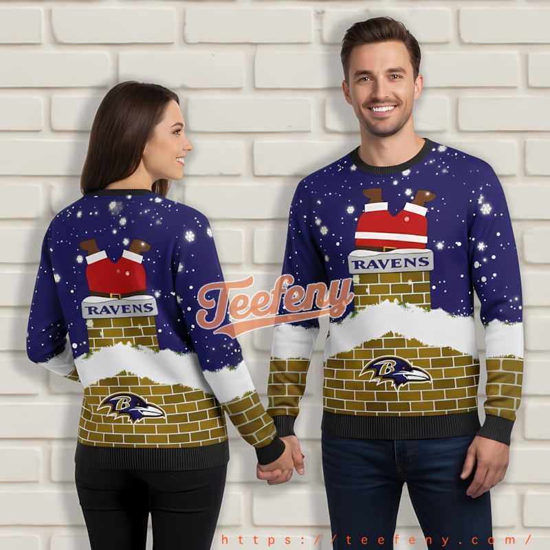 Personalized Santa Claus Baltimore Ravens Chimney Purple Ugly Christmas Sweaters For Sale Personalized Santa Claus Baltimore Ravens Chimney Purple Ugly Christmas Sweaters For Sale