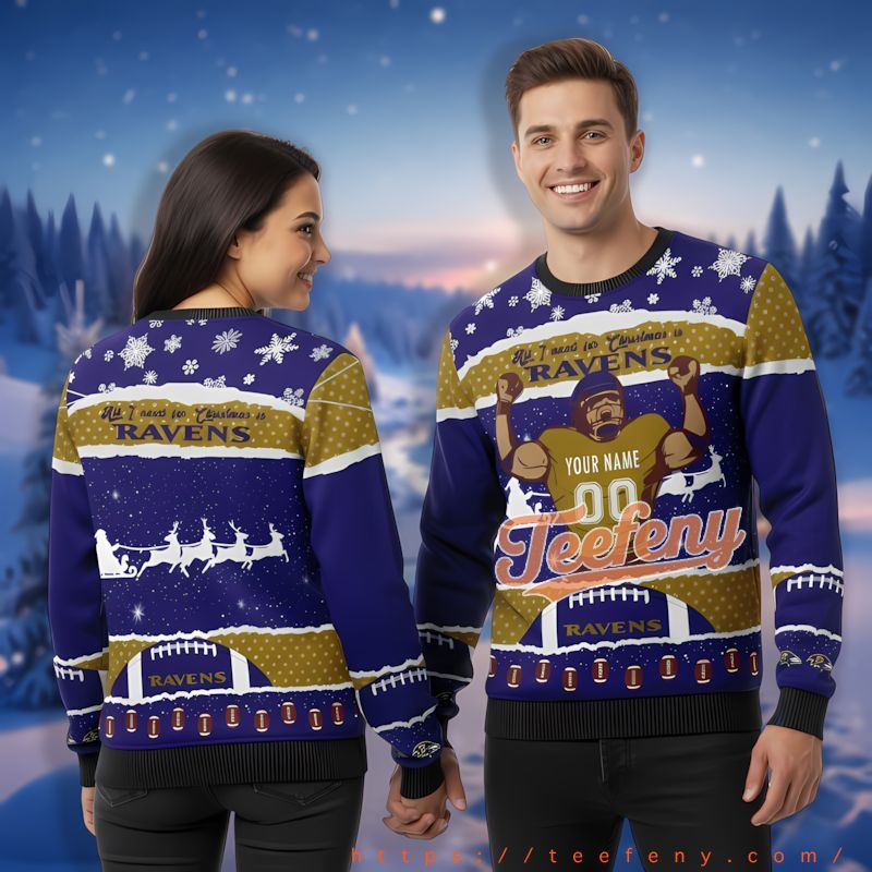 Pesonalized Baltimore Ravens Player Purple Ugliest Xmas Sweater Ever