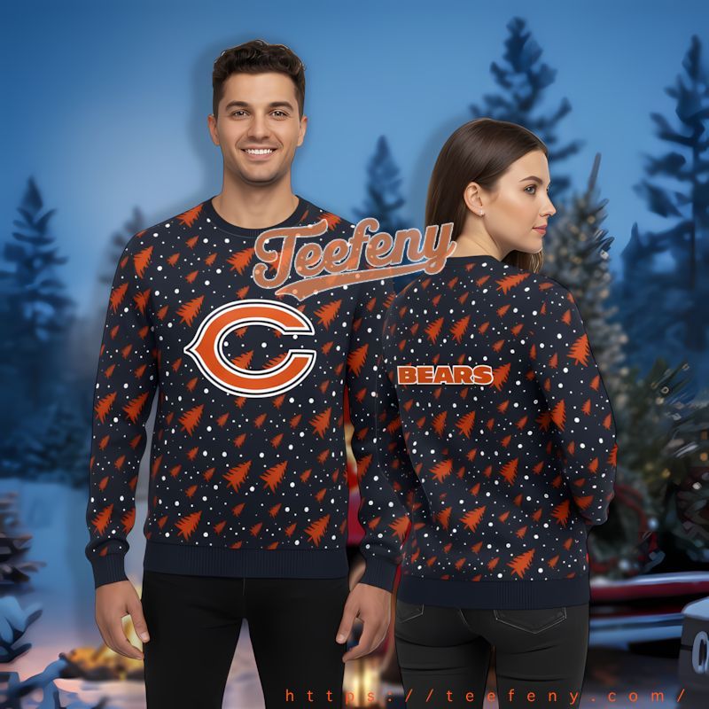 Pine Tree Chicago Bears Blue Orange Best Ugly Xmas Sweaters