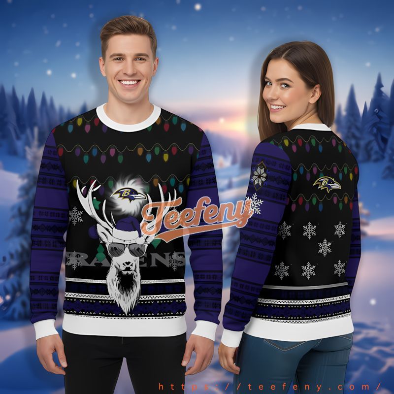 Reindeer Baltimore Ravens Purple Couples Christmas Sweatshirts
